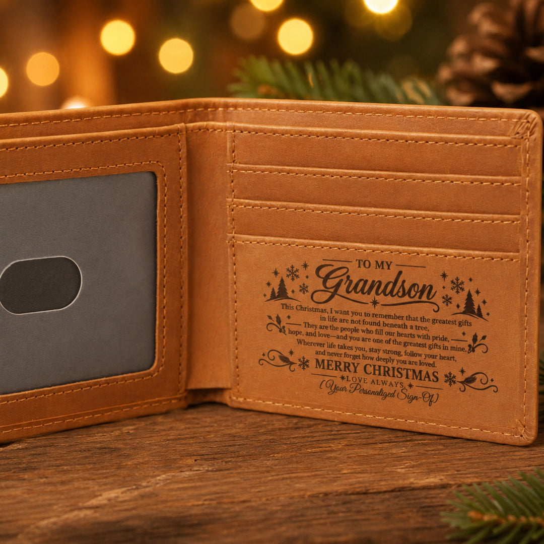 To My Grandson – Personalized Christmas Engraved Wallet