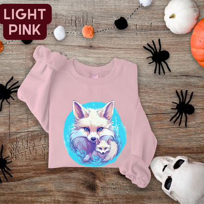 Cozy Cute Fox Cottagecore Sweatshirt | Vintage Forest Witch Aesthetic Sweater with Mommy and Baby Fox Sweatshirt S Light Pink 