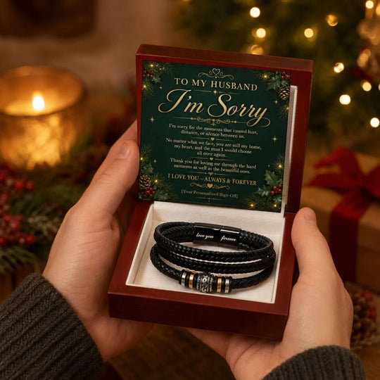 Close-up of To My Husband I'm Sorry gift box featuring a Love You Forever bracelet, perfect sorry gift for husband.