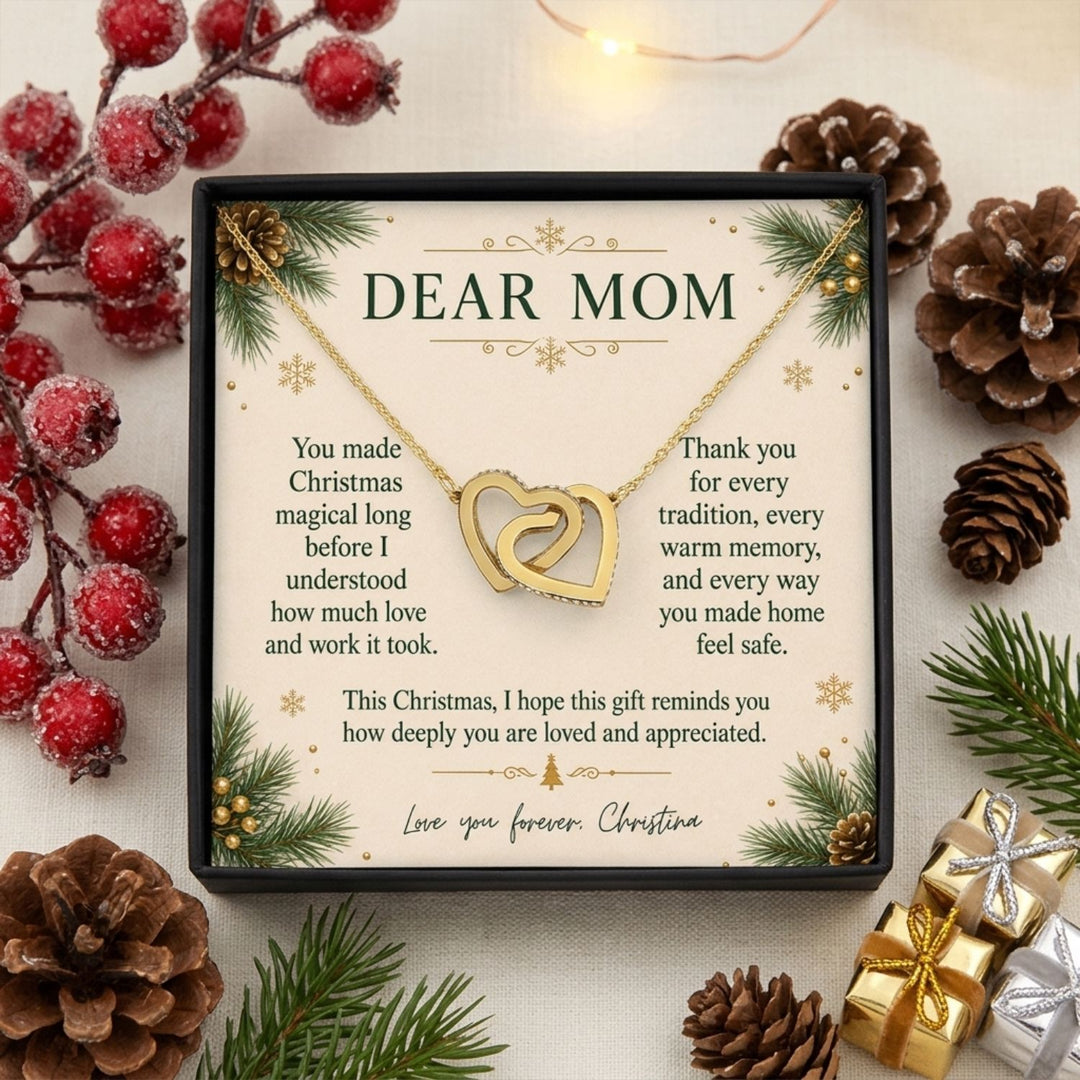 Dear Mom – Christmas Interlocking Hearts Necklace