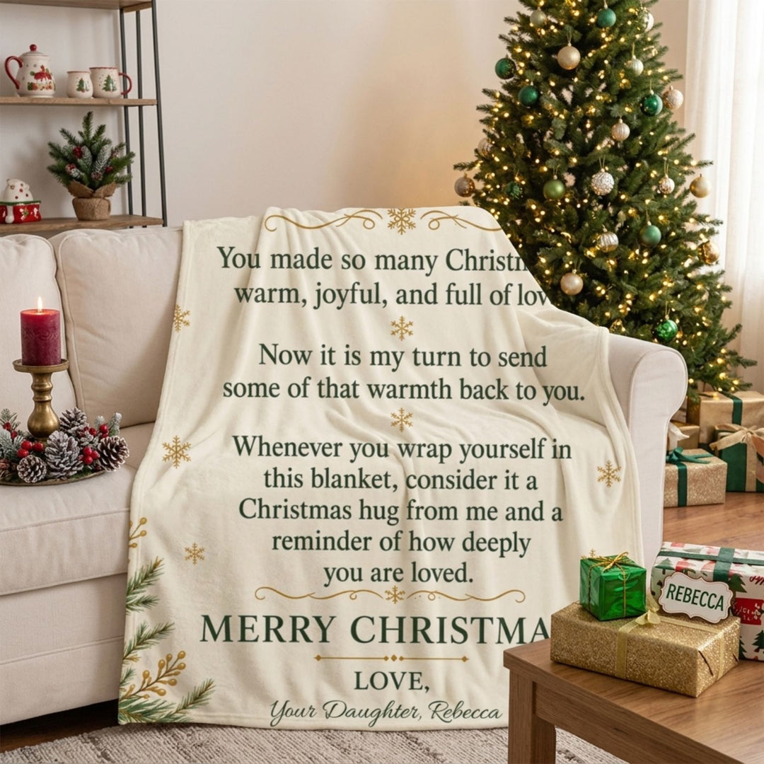 Dear Mom – Personalized Christmas Hug Fleece Blanket