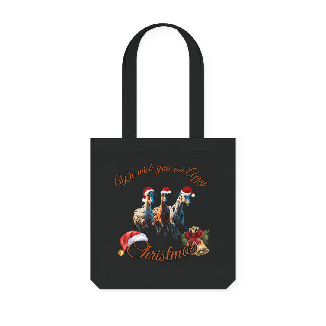 Christmas Tote Bag - Woven Tote Bag with Festive Appaloosa Horses Bags Printify Black 14.6" x 15.4"