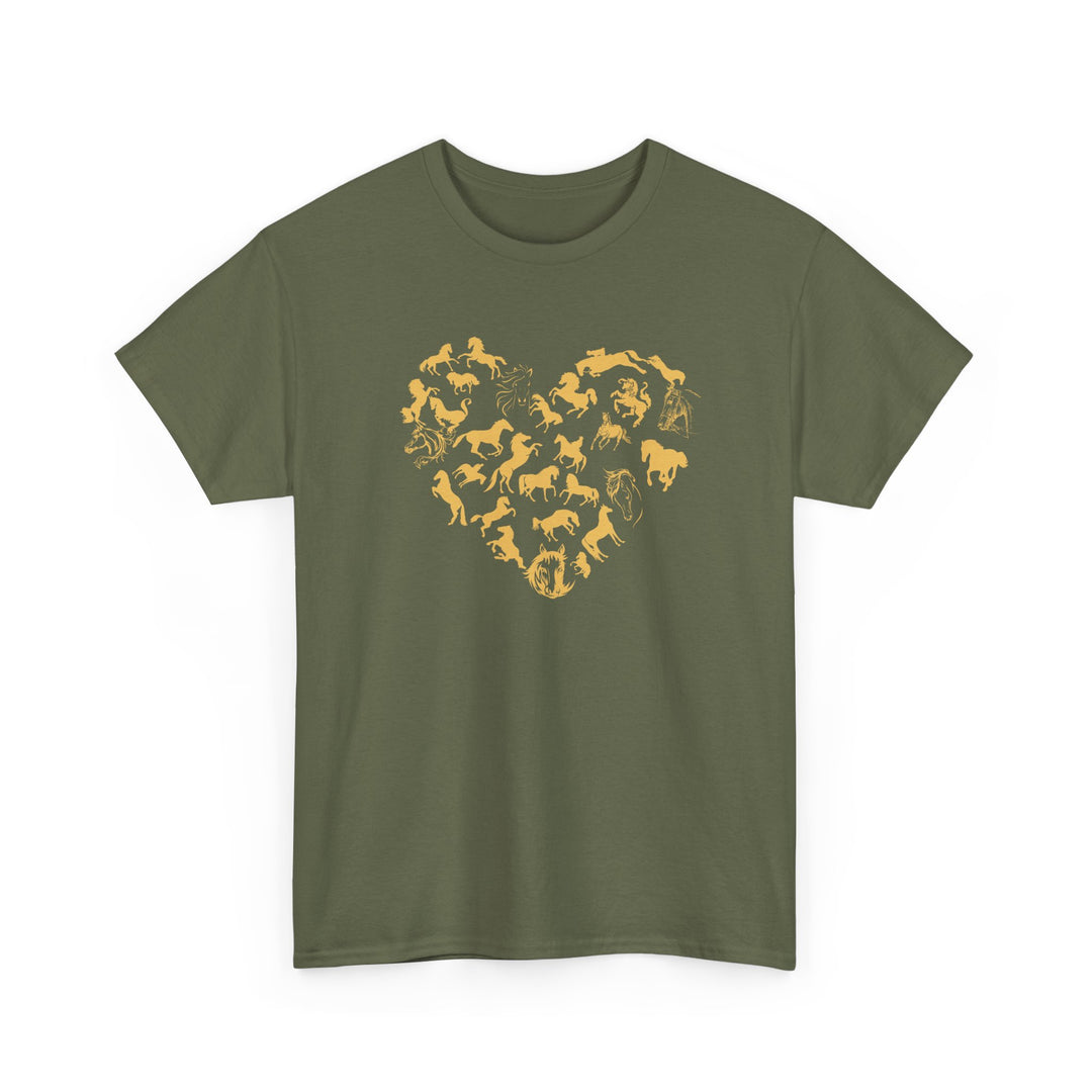 Horse Heart Tee - Playful and Whimsical Unisex Heavy Cotton Shirt T-Shirt Printify Military Green S