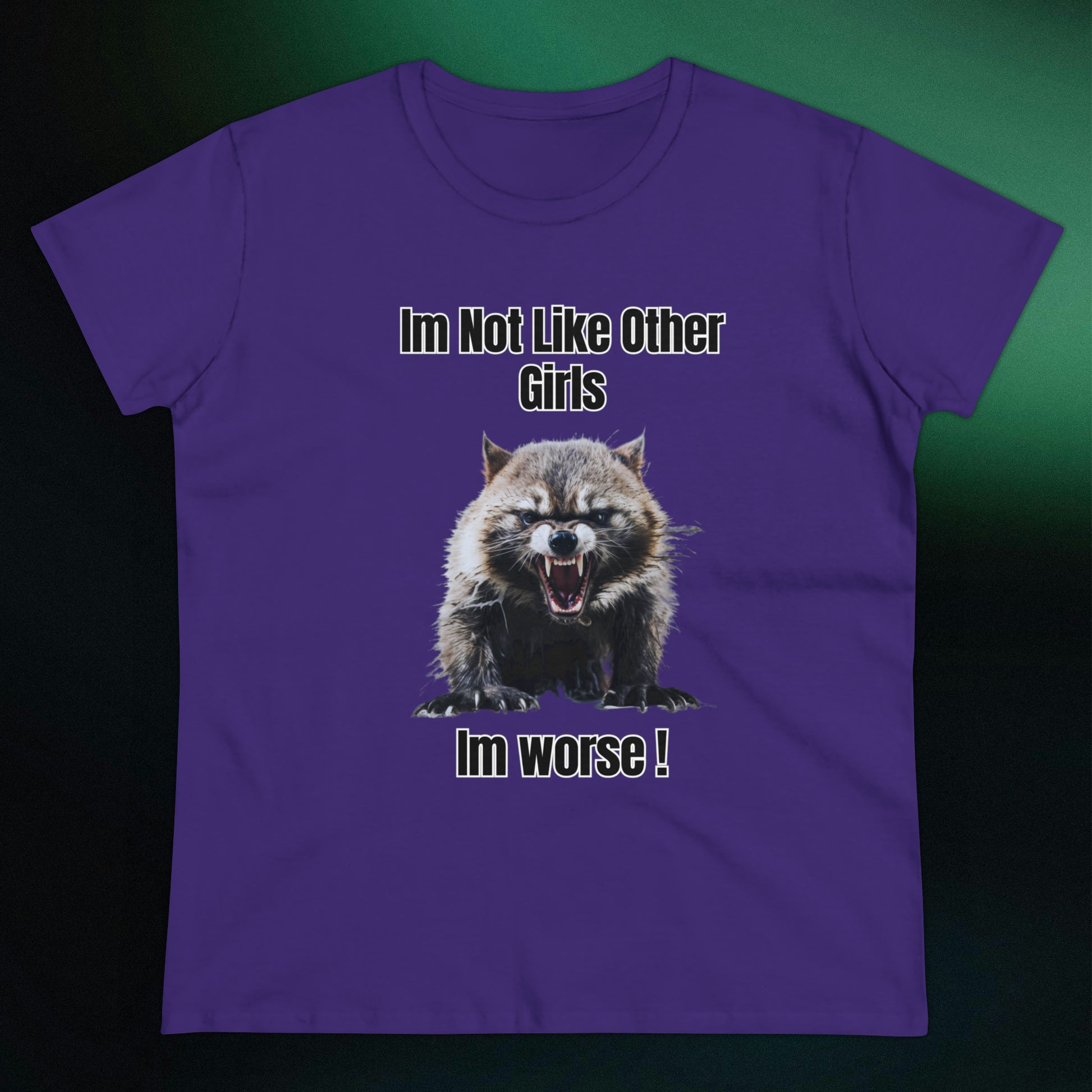 Funny Angry Raccoon T-Shirt | Im Not Like Other Girls T-Shirt Purple S 