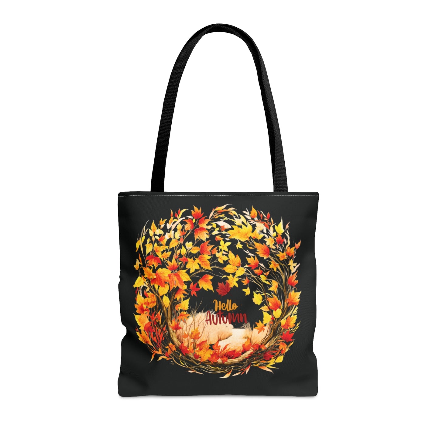 Hello Autumn Tote Bag - Fall Leaves Canvas Shopping Bag - Seasonal Fashion Accessory Bags Medium  
