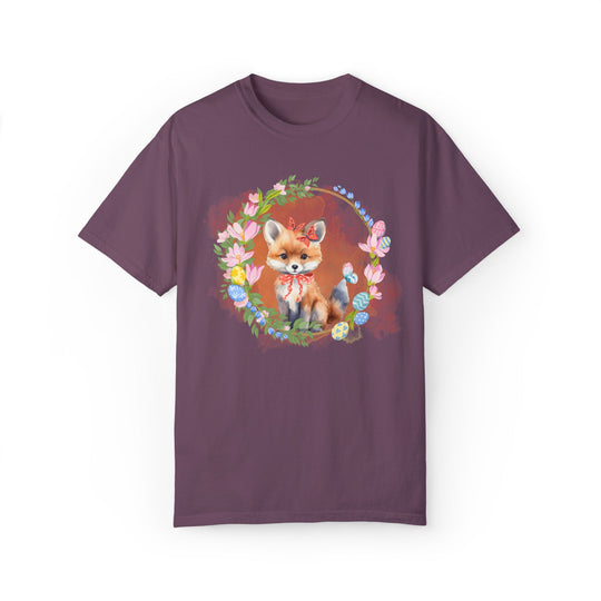 Fox Illustration Springtime Unisex Garment-Dyed T-shirt T-Shirt Printify Berry S