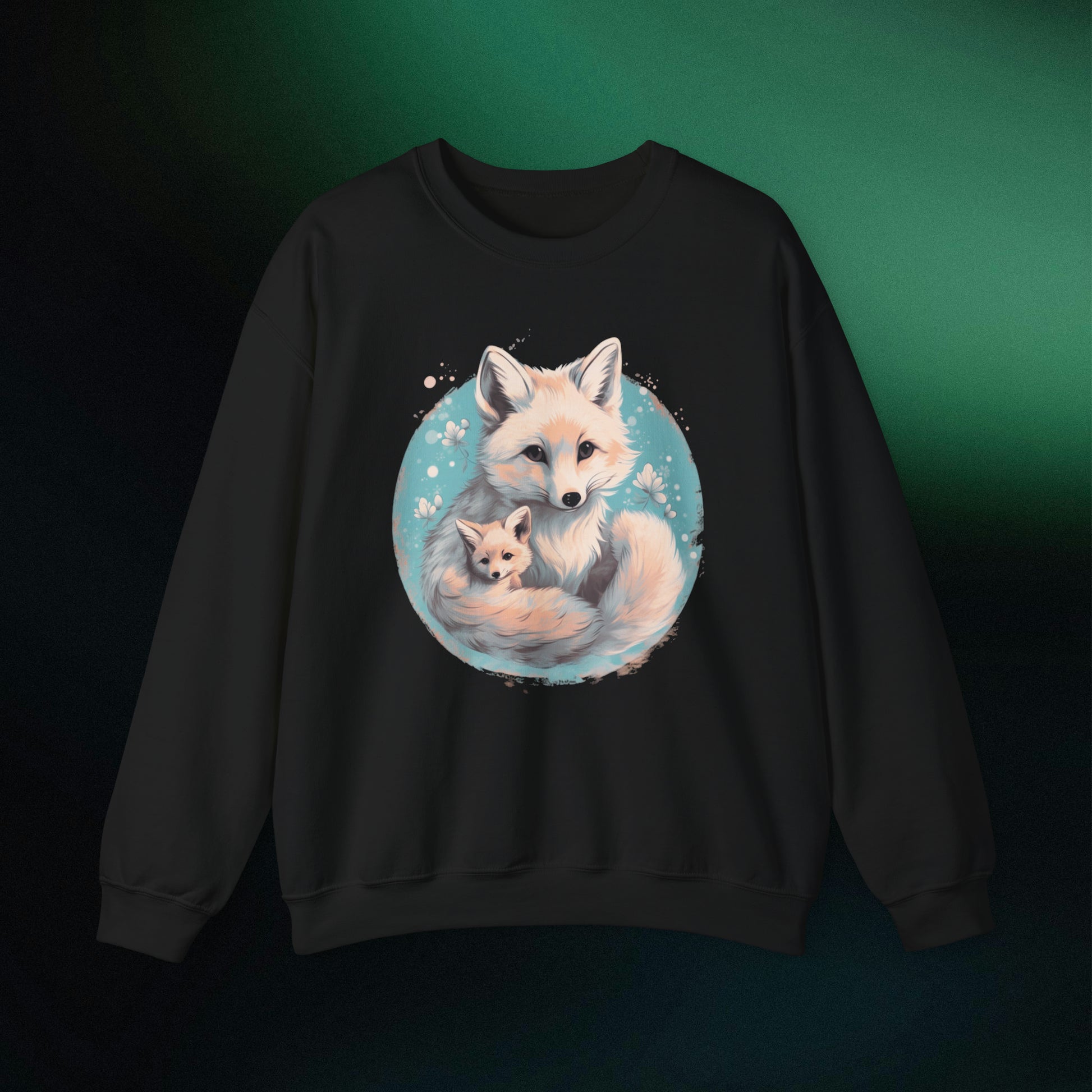 Vintage Forest Witch Aesthetic Sweatshirt - Cozy Fox Cottagecore Sweater with Mommy and Baby Fox Design Sweatshirt S Black 