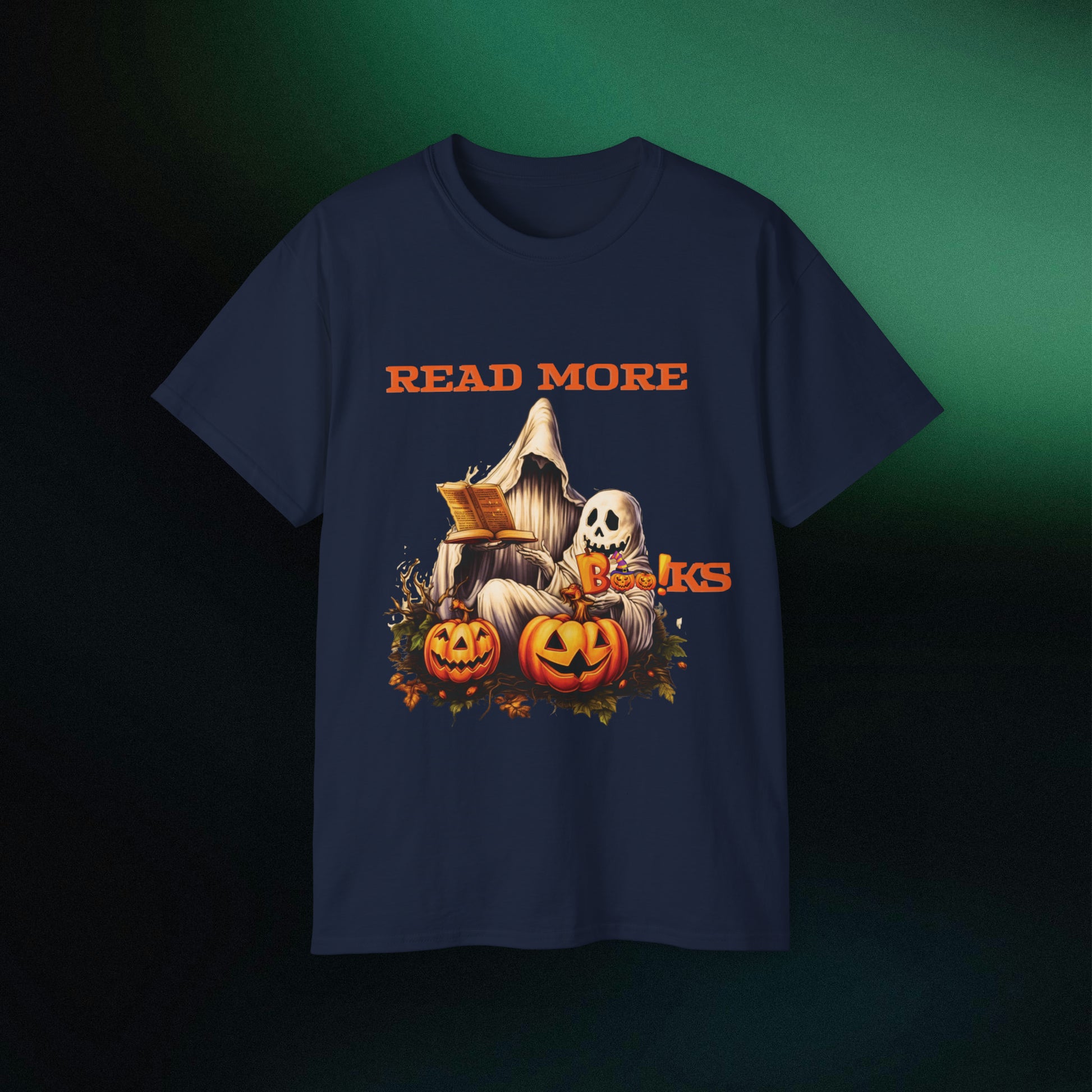 Ghosts Reading Books Halloween Tee | Unisex Ultra Cotton Classic Fit | Read More Books T-Shirt Navy S 