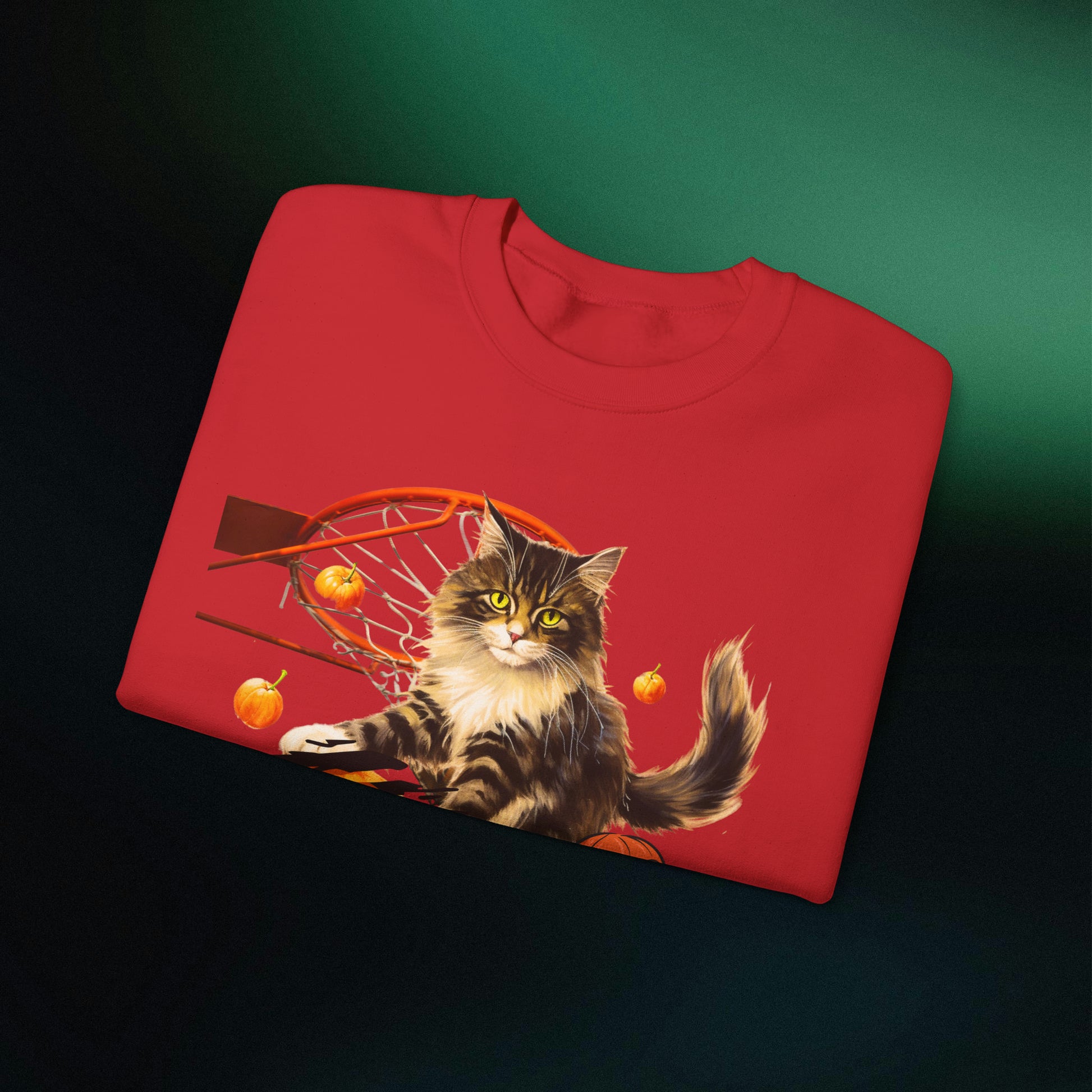 Halloween Cat Basketball Sweatshirt | Playful Feline and Pumpkins - Spooky Sports | Halloween Fun Sweatshirt Sweatshirt   