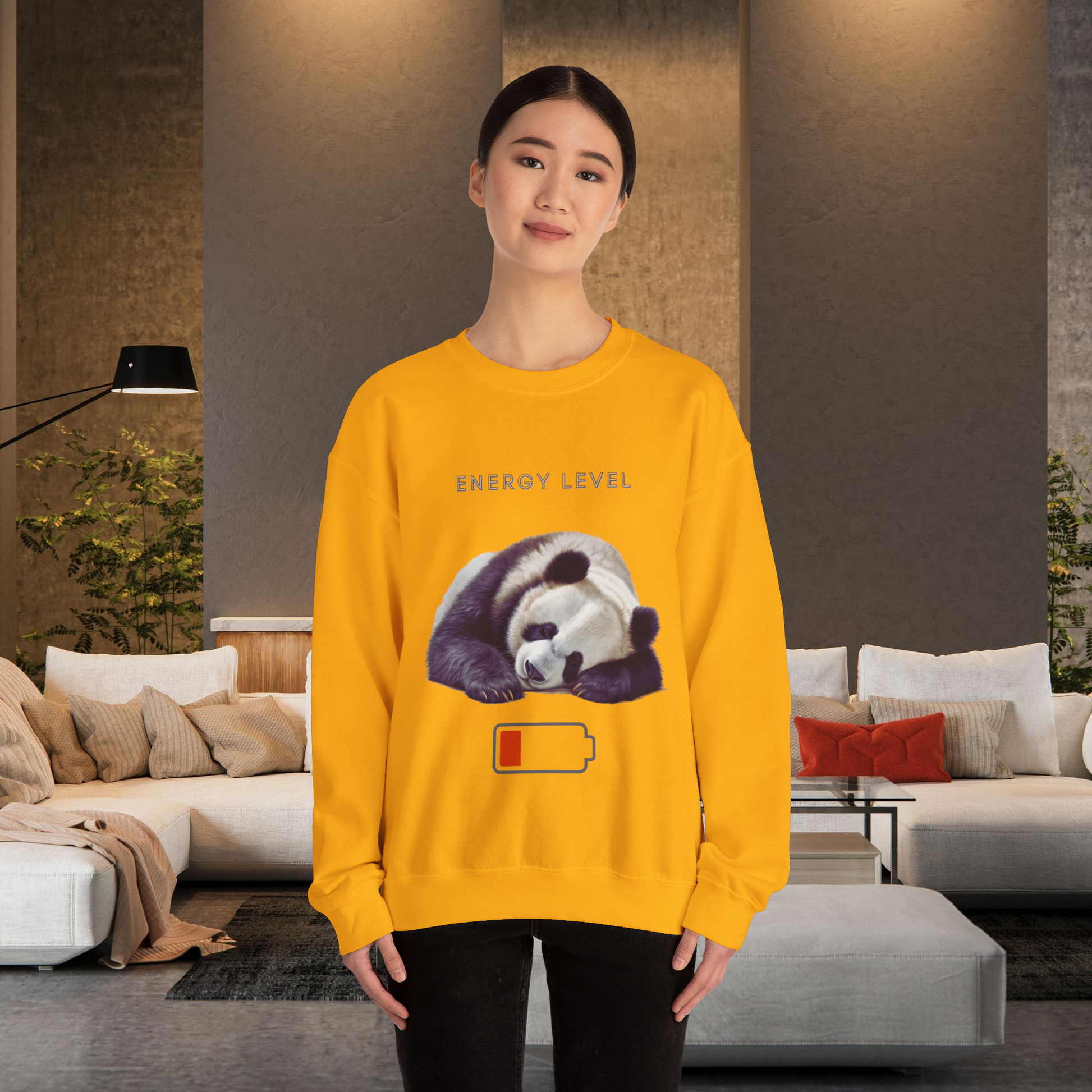 Energy Level Panda Unisex Heavy Blend Crewneck Sweatshirt Sweatshirt   