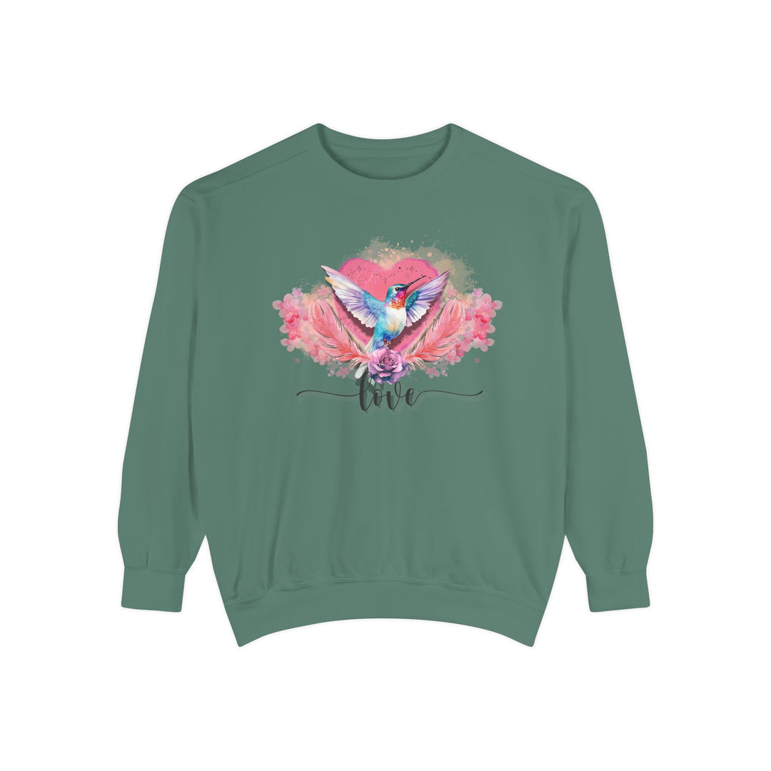 Romantic Hummingbird Love Sweatshirt Sweatshirt Printify Light Green S