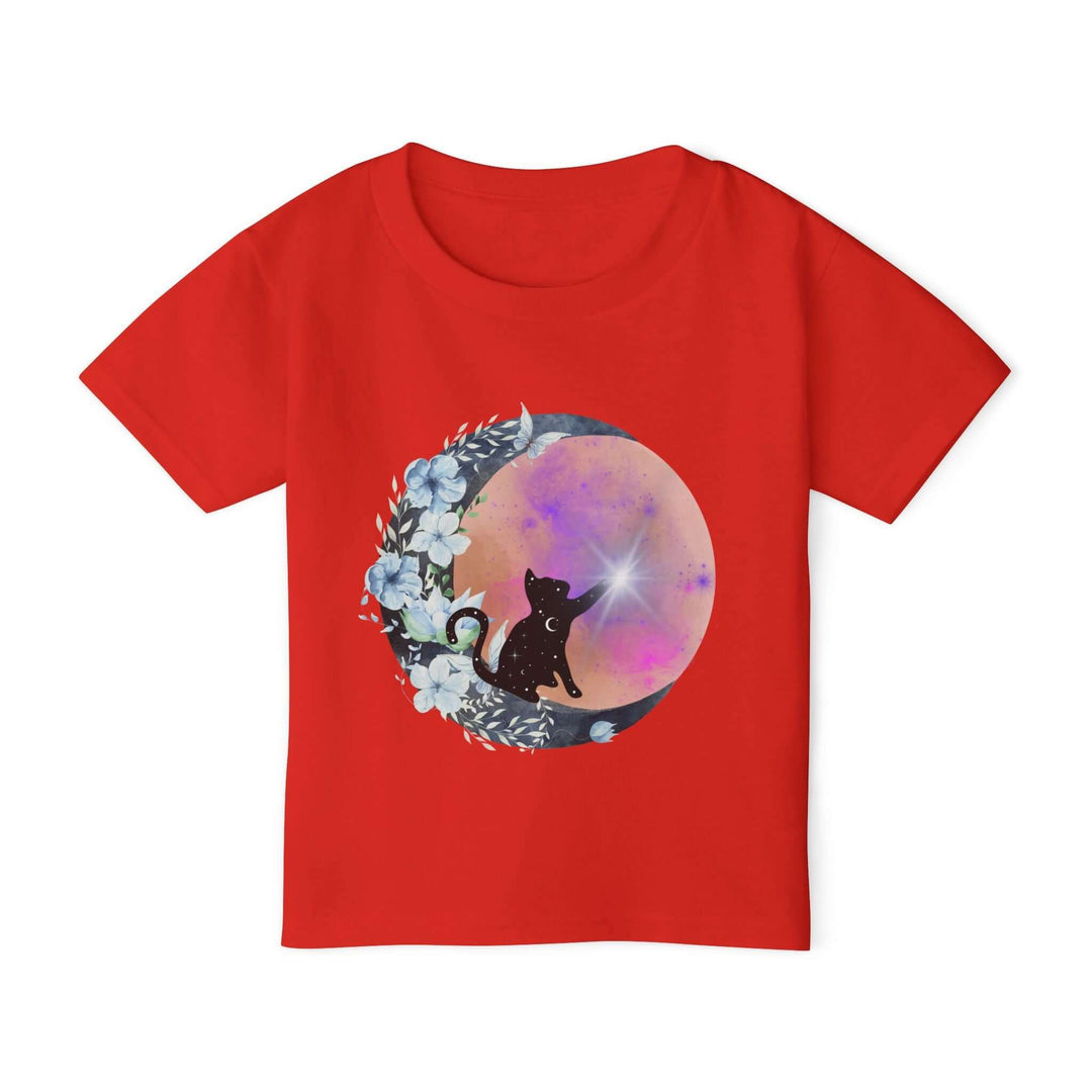 Cat Silhouette Toddler T-shirt with Moon and Stars Kids clothes Printify Red 2T