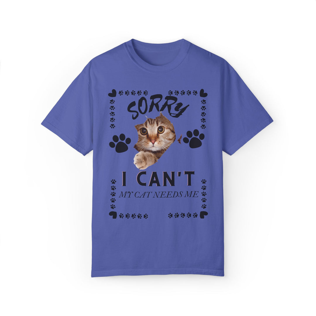 Cat Peek Unisex T-shirt Sorry I Can't My Cat Needs Me T-Shirt Printify Periwinkle S