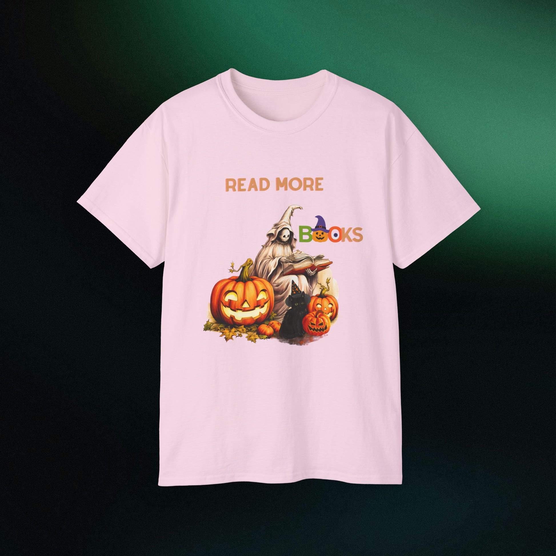 Ghosts Reading Books Halloween Tee | Unisex Ultra Cotton Classic Fit | Read More Books T-Shirt Light Pink S 