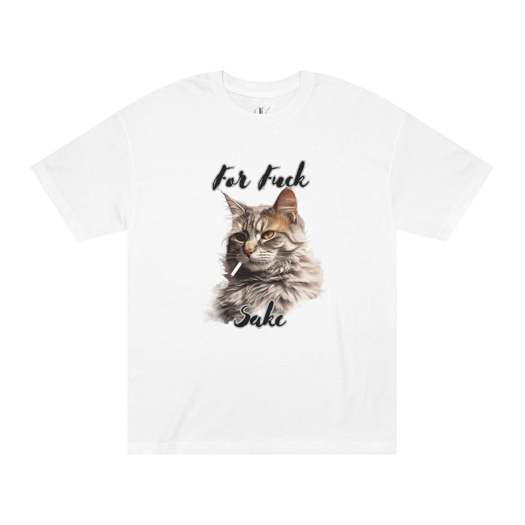 Cat Smoking For Fuck Sake Unisex Classic Tee T-Shirt Printify White S