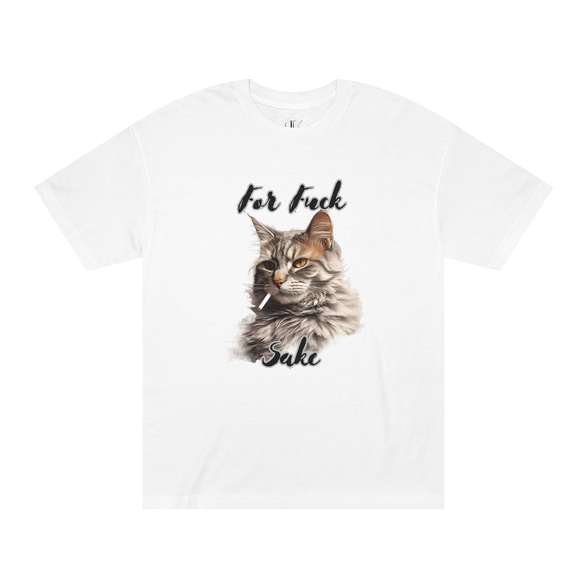 Cat Smoking For Fuck Sake Unisex Classic Tee T-Shirt Printify White S