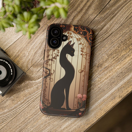 Gothic Tough Cases with Black Cat and Roses Phone Case Printify iPhone 16 Plus Matte