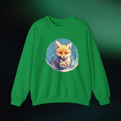Vintage Forest Witch Aesthetic Sweatshirt - Cozy Fox Cottagecore Sweater with Mommy and Baby Fox Design Sweatshirt S Irish Green 
