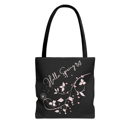 Spring Floral Tote Bag - Hello Spring Bags Printify 13" × 13'' Black