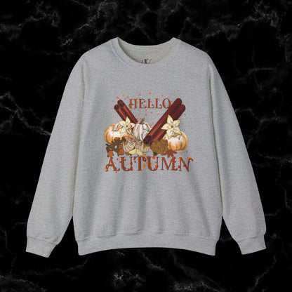 Hello Autumn Jumper | Pumpkin Spices Leaves Sweatshirt - Fall Fashion Sweatshirt S Sport Grey 