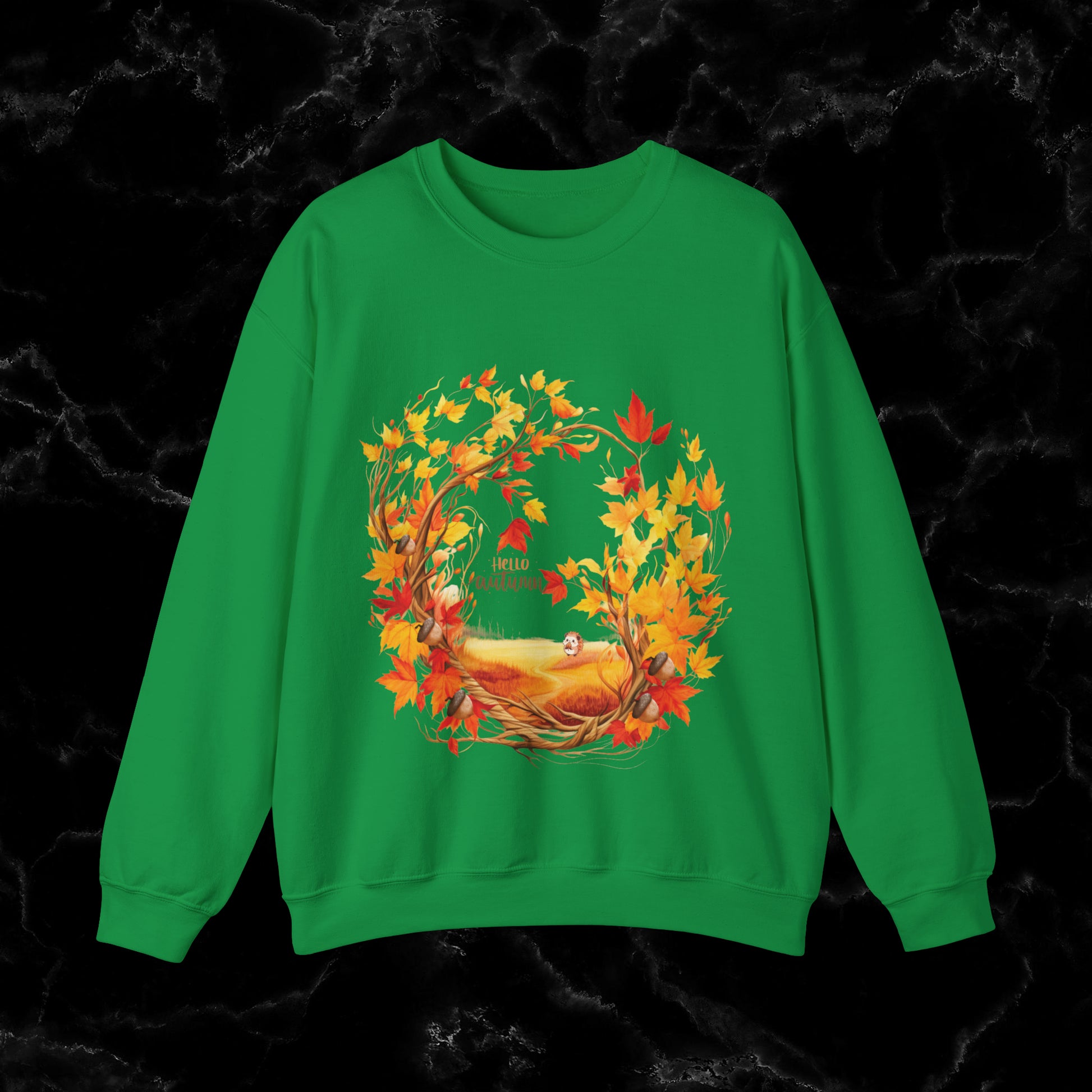 Hello Autumn Sweatshirt | Fall Design - Fall Seasonal Sweatshirt - Beauty Of Autumn Sweatshirt S Irish Green 