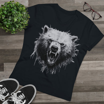 Angry Bear Close Up Men's Organic V-Neck T-Shirt | Fierce Wildlife Shirt | Nature Inspired Tee V-neck Black S 