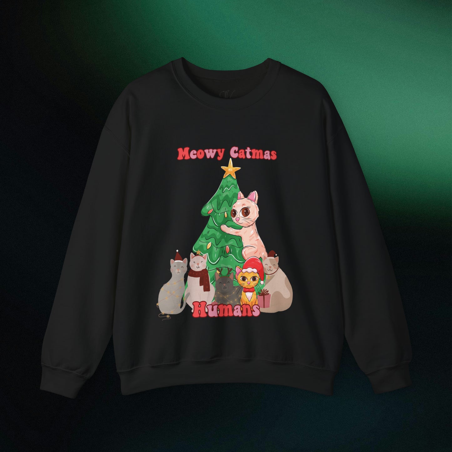 Feline Festivities: Cute Christmas Cat Sweatshirt, Meowy Christmas Cat Sweater, Christmas Gifts for Cat Lovers | Christmas Lights Shirt, Christmas Cats Shirt Sweatshirt   