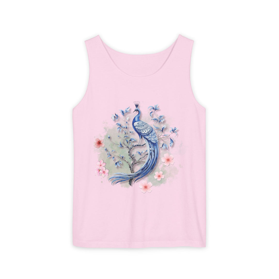 Tank Top - Elegant Blue Peacock and Pink Blossoms Tank Top Printify Blossom S