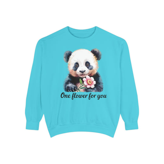 Panda Flower Garment-Dyed Sweatshirt Sweatshirt Printify Lagoon Blue S