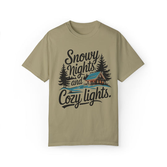 Snowy Nights and Cozy Lights Unisex T-shirt T-Shirt Printify Khaki S