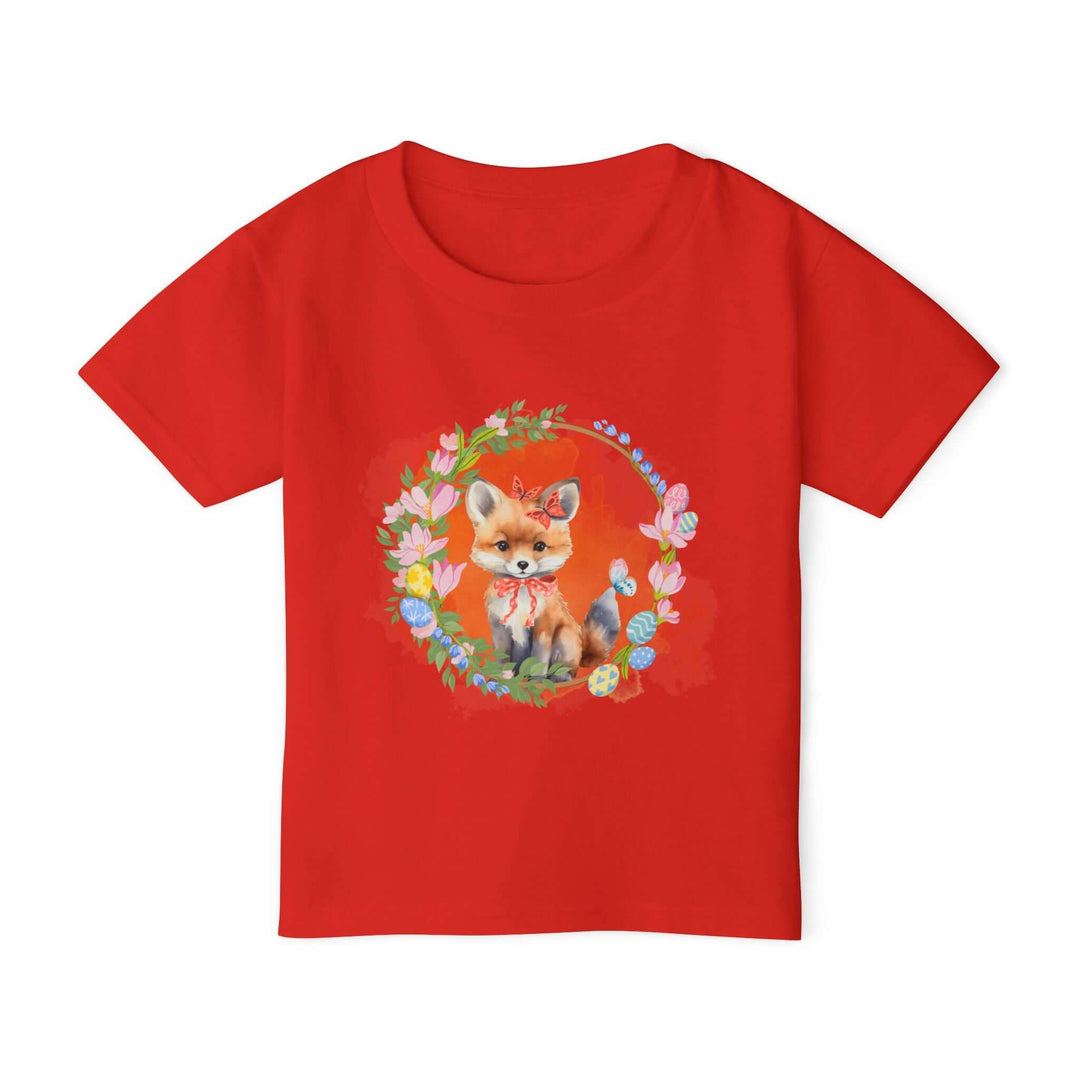 Toddler T-shirt Fox Easter Floral Wreath Kids clothes Printify Red 2T