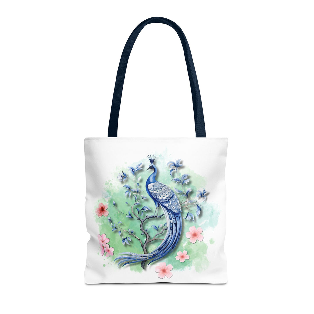 Peacock Tote Bag - Elegant and Delicate Floral Branch Bags Printify 16" × 16'' Navy