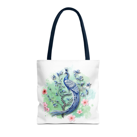 Peacock Tote Bag - Elegant and Delicate Floral Branch Bags Printify 16" × 16'' Navy