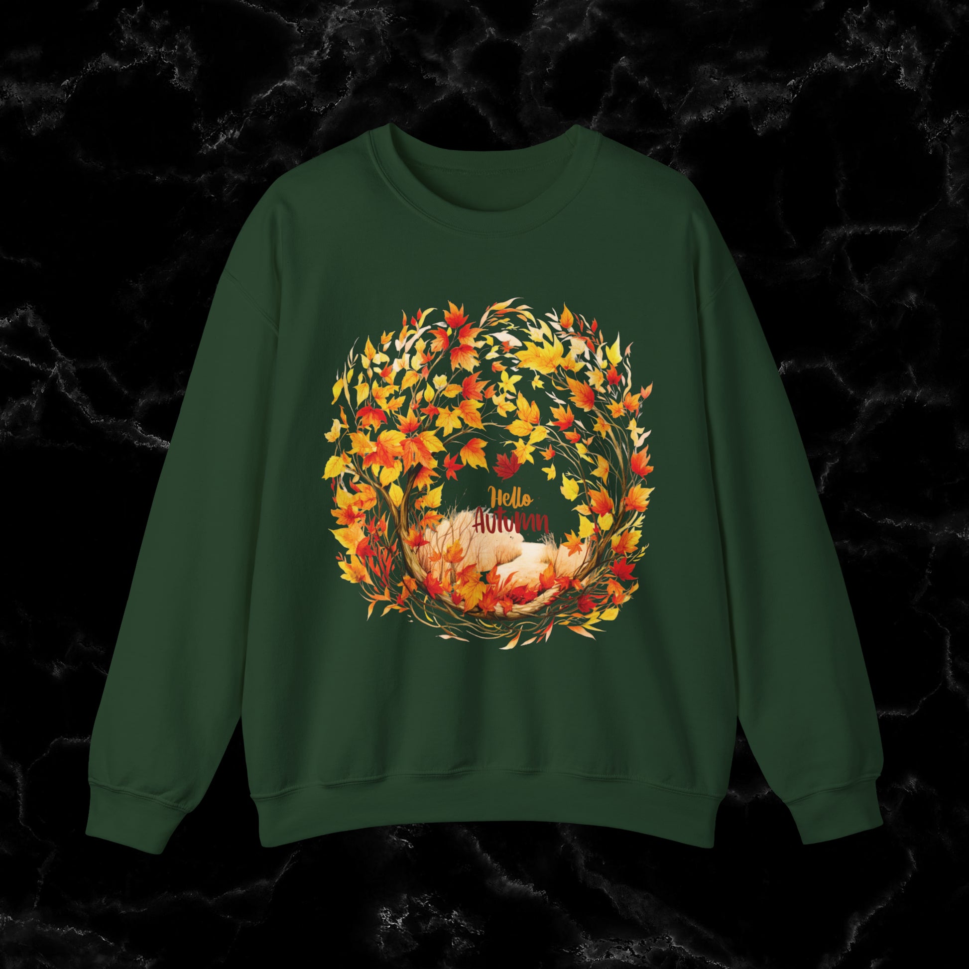 Hello Autumn Sweatshirt | Fall Design | Fall Seasonal Sweatshirt | Autumn Design Sweatshirt S Forest Green 