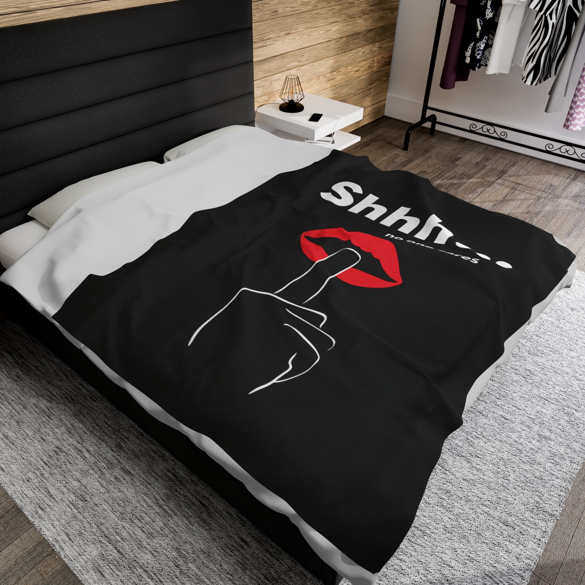 Plush Blanket with 'Shhh No One Cares' All Over Prints Printify 60" × 80"