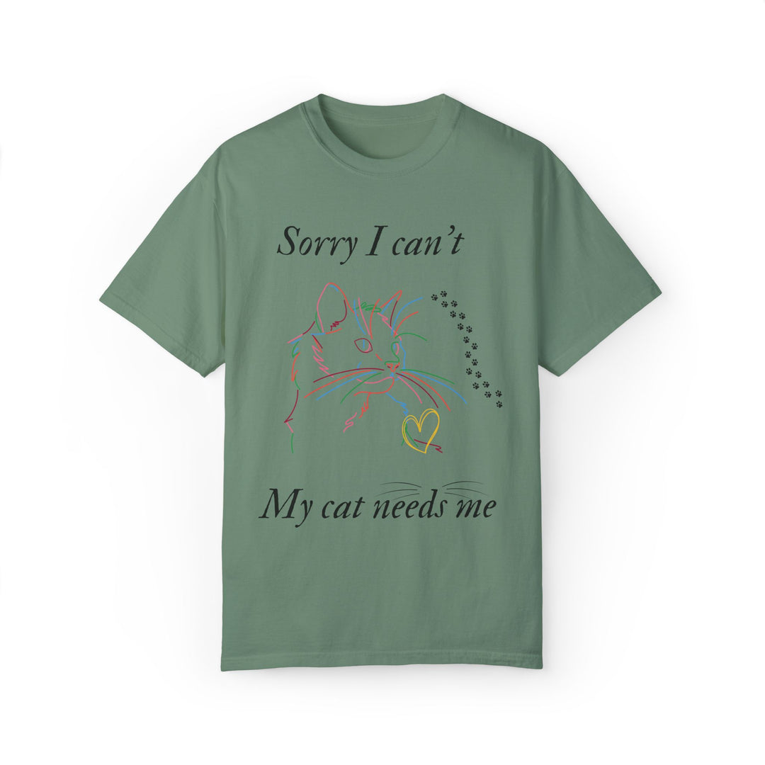 Cat Lover T-shirt - Sorry I can't My cat needs me T-Shirt Printify Light Green S