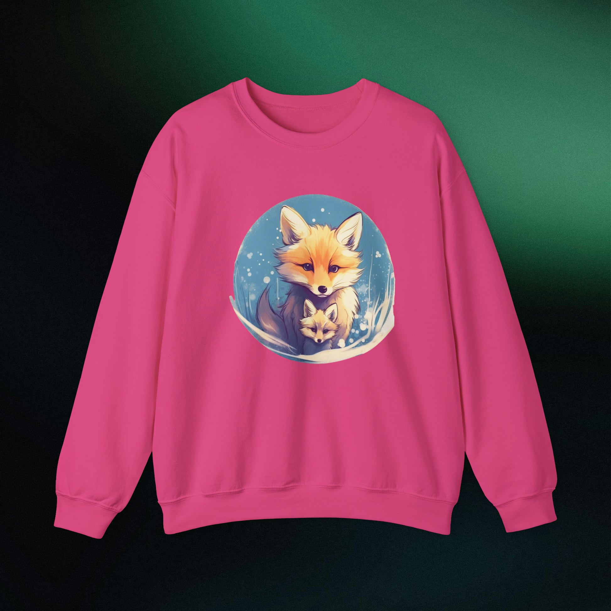 Vintage Forest Witch Aesthetic Sweatshirt - Cozy Fox Cottagecore Sweater with Mommy and Baby Fox Design Sweatshirt S Heliconia 