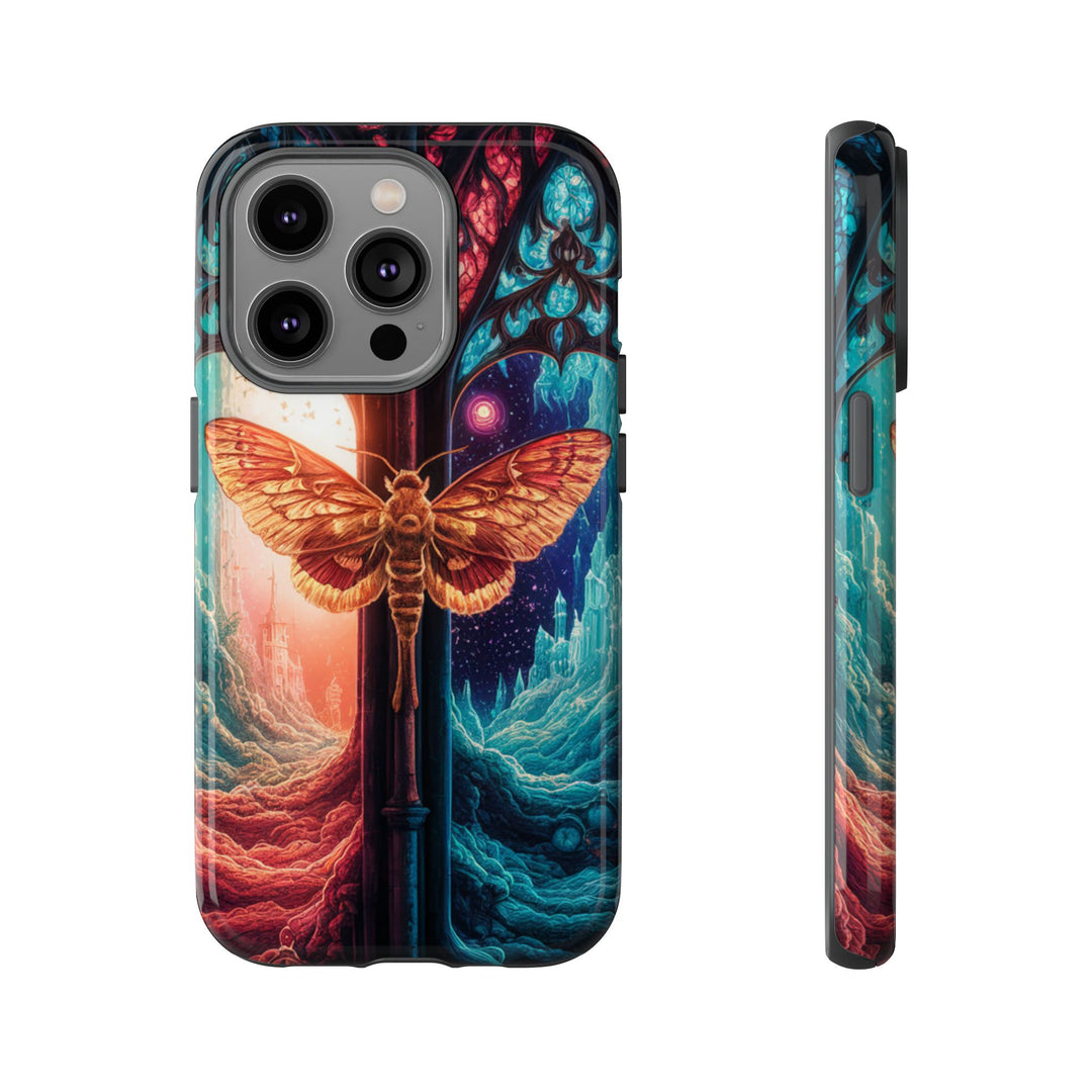 Phone Case with Moth and Stained-Glass Window Phone Case Printify iPhone 14 Pro Glossy