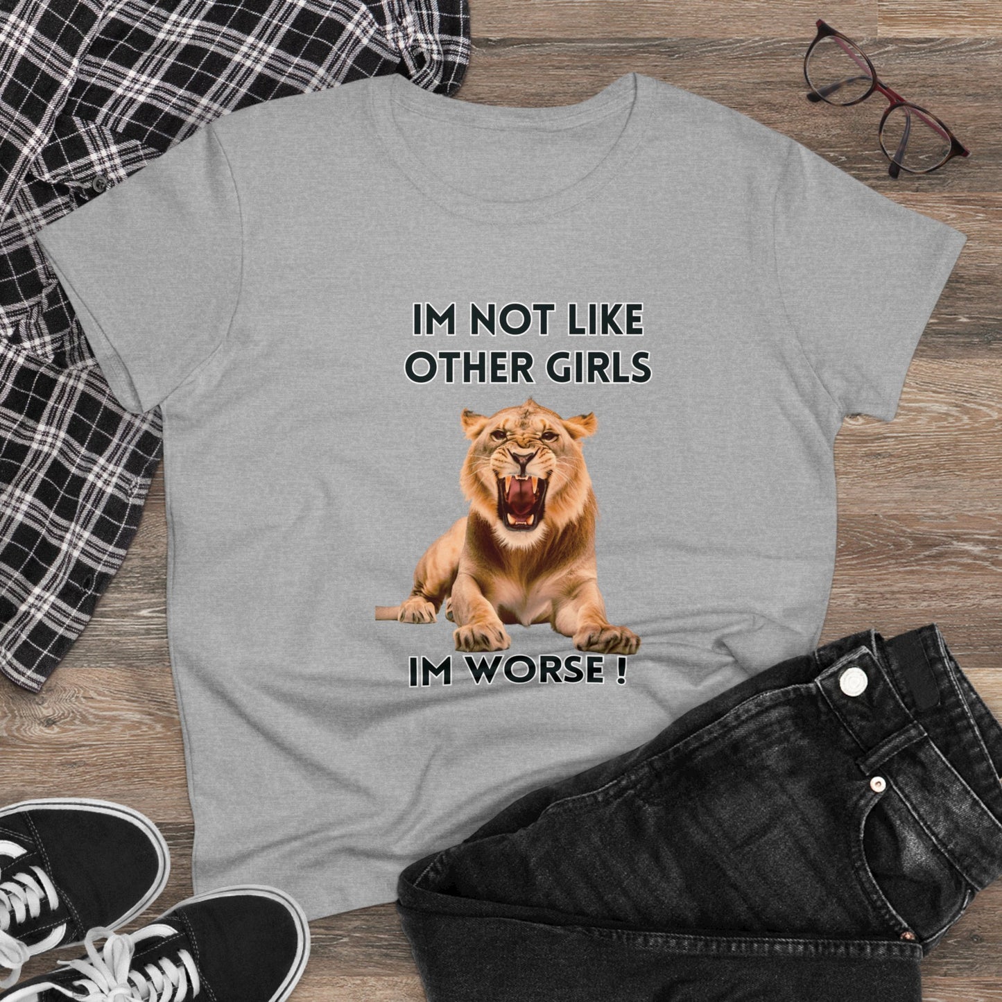 Angry Lion Funny T-Shirt - I'm Not Like Other Girls T-Shirt Sport Grey S 