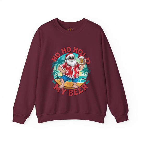 Santa Hold My Beer Sweatshirt Sweatshirt Printify S Maroon