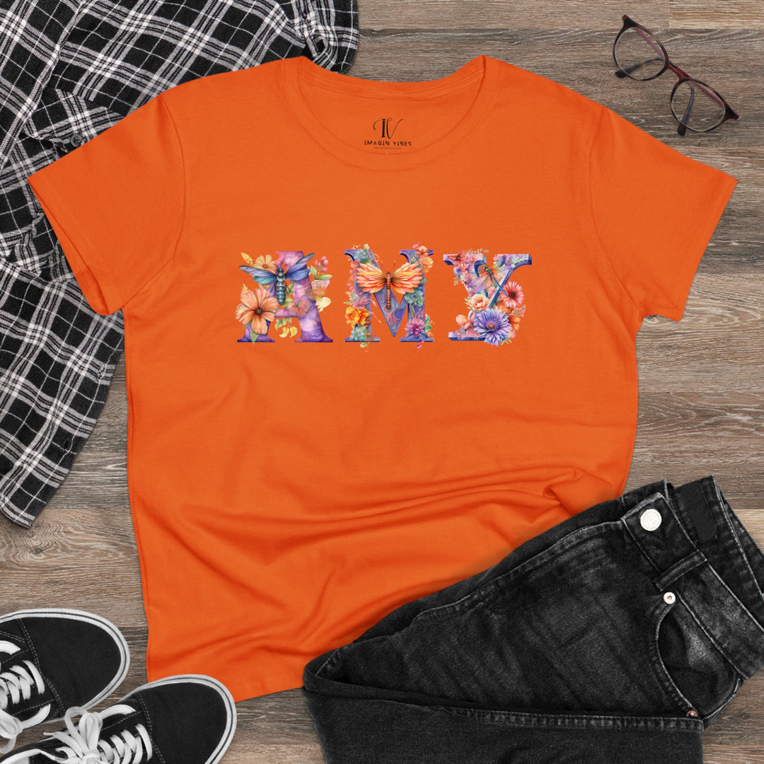 Imagin Vibes: Mom's Dragonfly Name Tee (Personalized Gift, Mother's Day) T-Shirt Orange S 