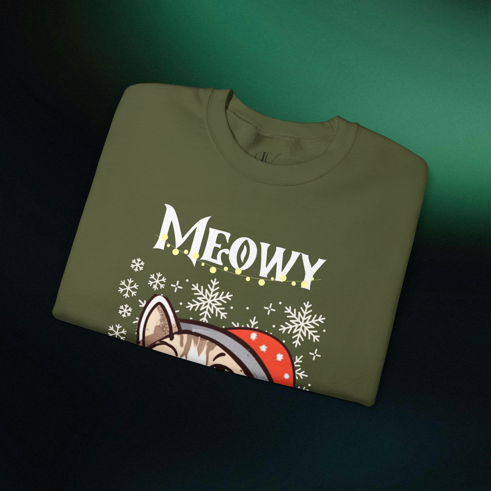 Feline Festivities Unleashed: Cute Christmas Cat Sweatshirt, Meowy Christmas Cat Sweater, Gifts for Cat Lovers | Christmas Lights Shirt, Christmas Cats Shirt - MEOWY CATMAS Sweatshirt   