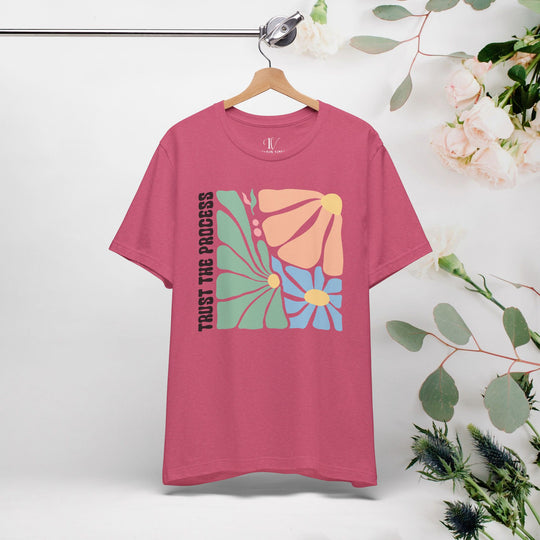 Trust the Process Floral Tee T-Shirt Printify Heather Raspberry XS