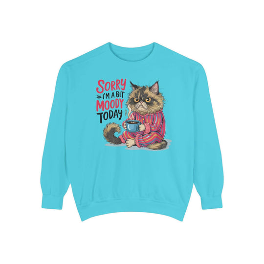 Moody Cat Sweatshirt Sweatshirt Printify Lagoon Blue S