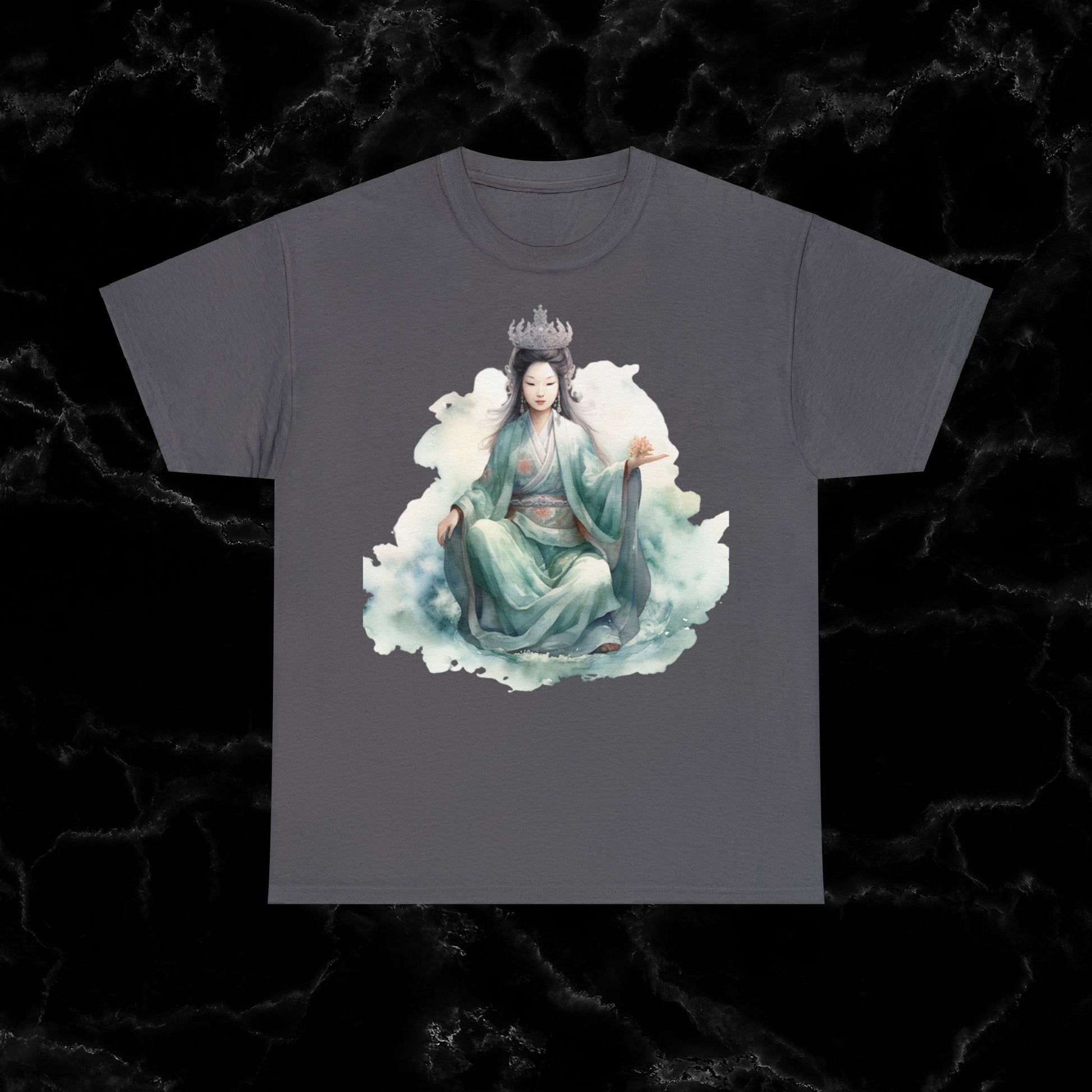 Quan Yin Spiritual Tee - Goddess of Compassion, Unisex Garment-Dyed T-shirt, Goddess of Mercy T-Shirt Charcoal S 
