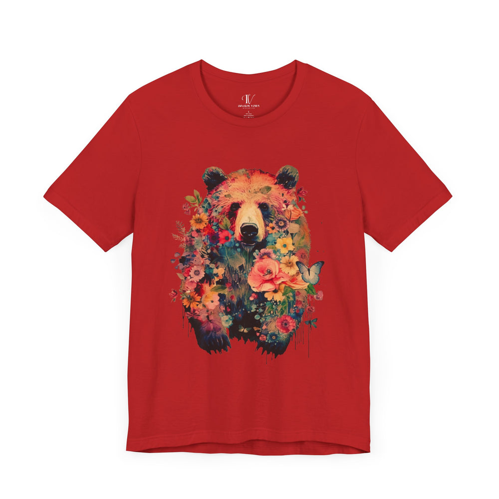 Bear Face Floral Tee T-Shirt Printify Red S