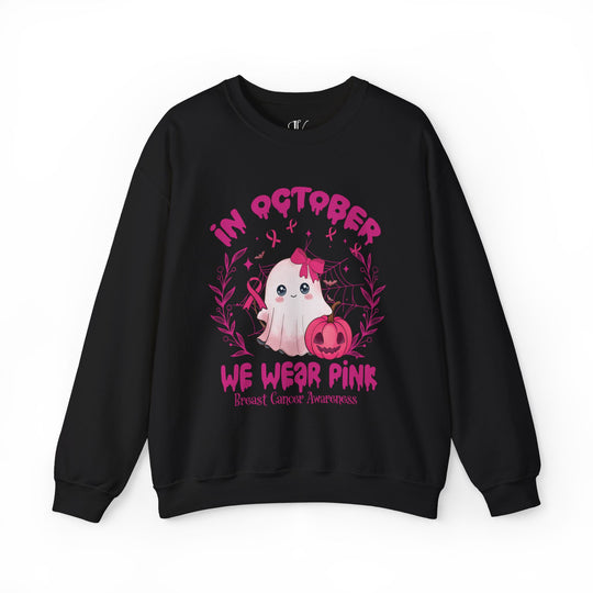 Cute Spooky Ghost Breast Cancer Support "In October We Wear Pink" Sweatshirt