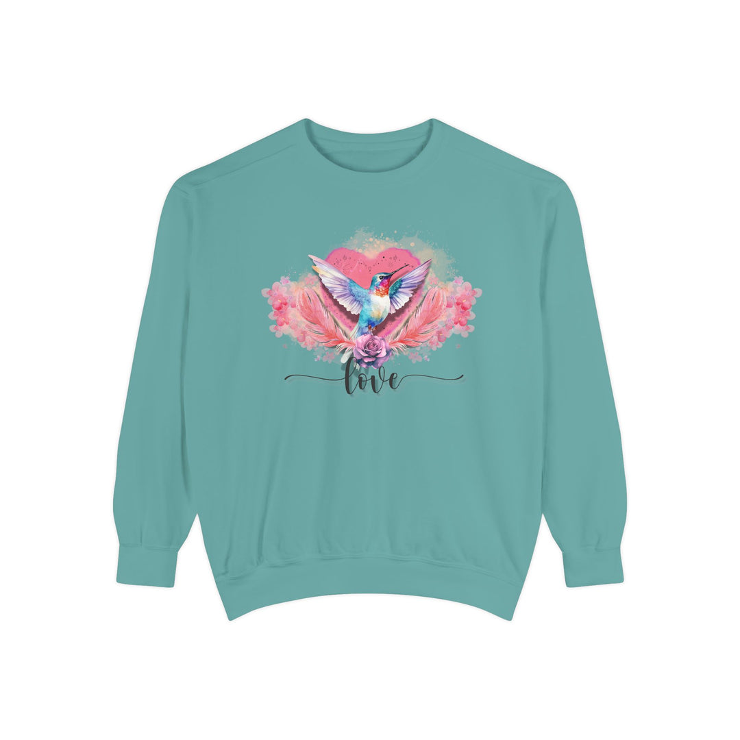 Romantic Hummingbird Love Sweatshirt Sweatshirt Printify Seafoam S