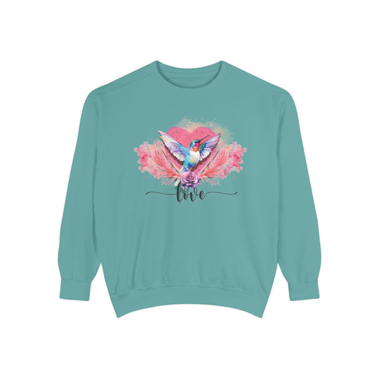 Romantic Hummingbird Love Sweatshirt Sweatshirt Printify Seafoam S