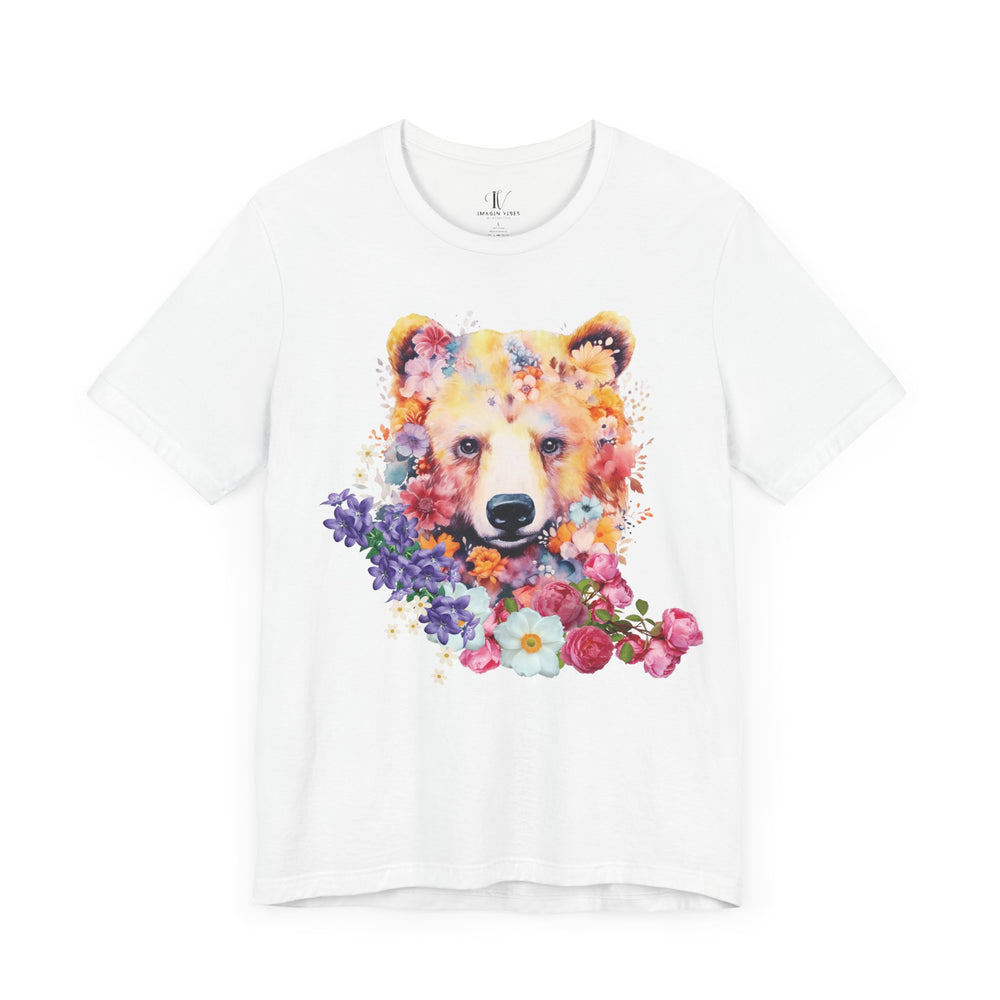 Floral Bear Face Nature-Inspired Tee T-Shirt Printify White S